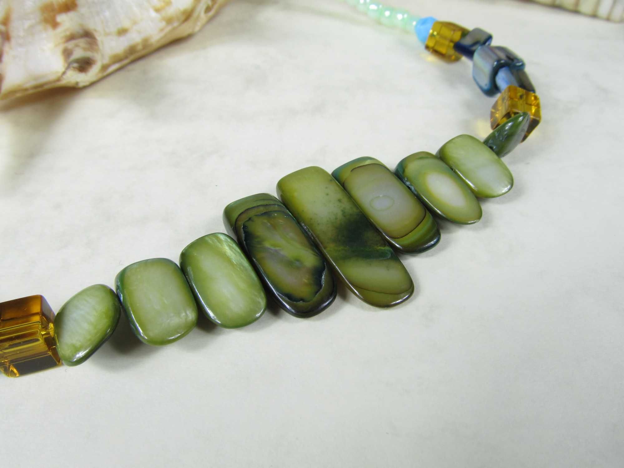 Naszyjnik kolczyki masa perłowa zielony niebieski miętowy handmade