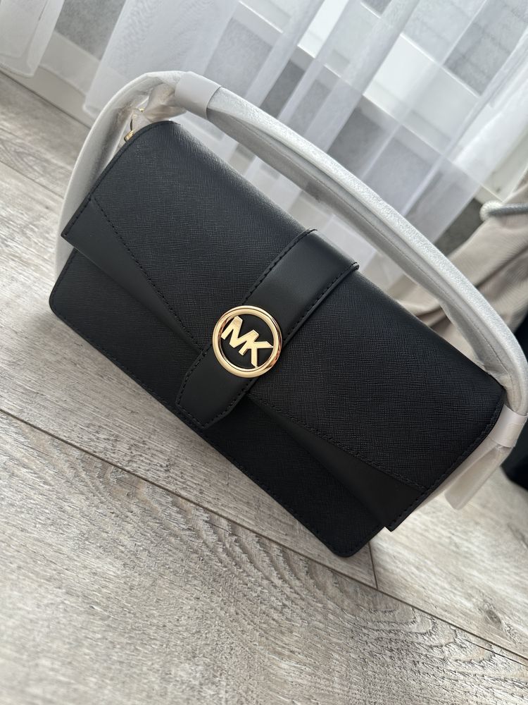 Nowa torebka Michael Kors Greenwich Medium flap czarna skóra naturalna