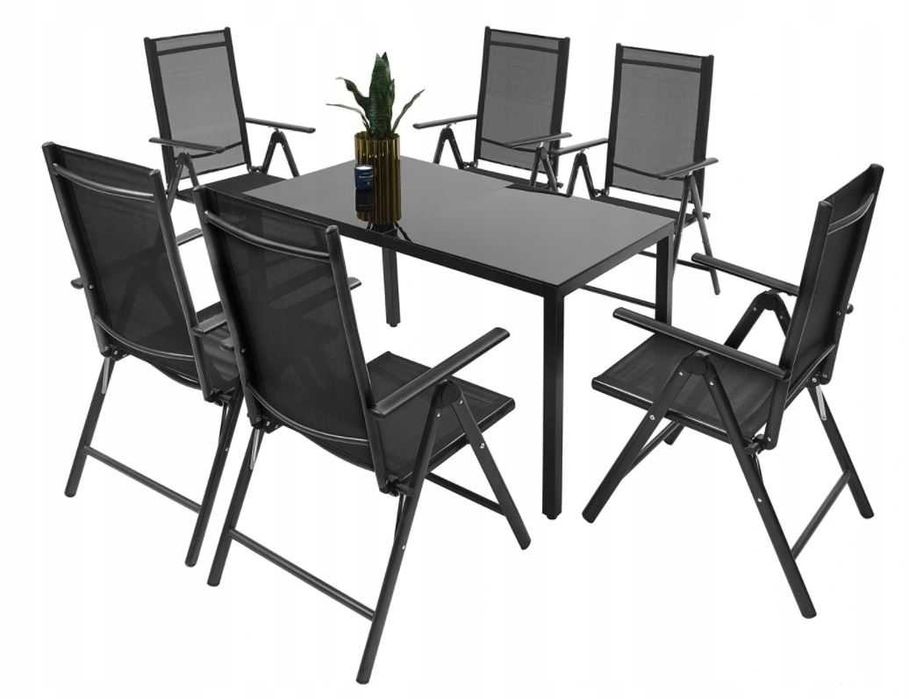Zestaw MEBLI Ogrodowych Szklany STÓŁ 6 KRZESEŁ