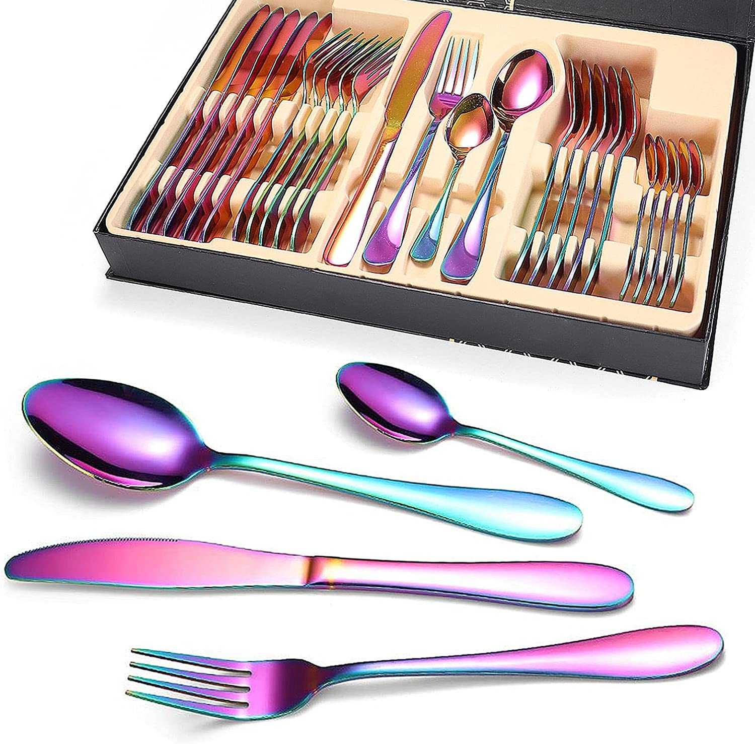 Conjunto de talheres de aço inoxidável, 24 peças, novo