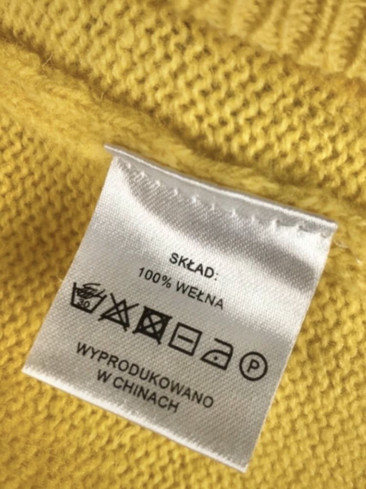 Żółty długi wełniany sweter damski Solar 100% wool na zimę