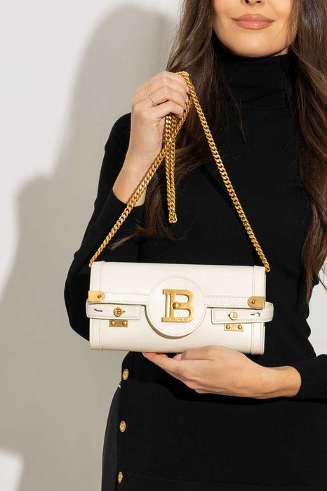 Torebka listonoszka balmain b buzz biała kremowa złote detale