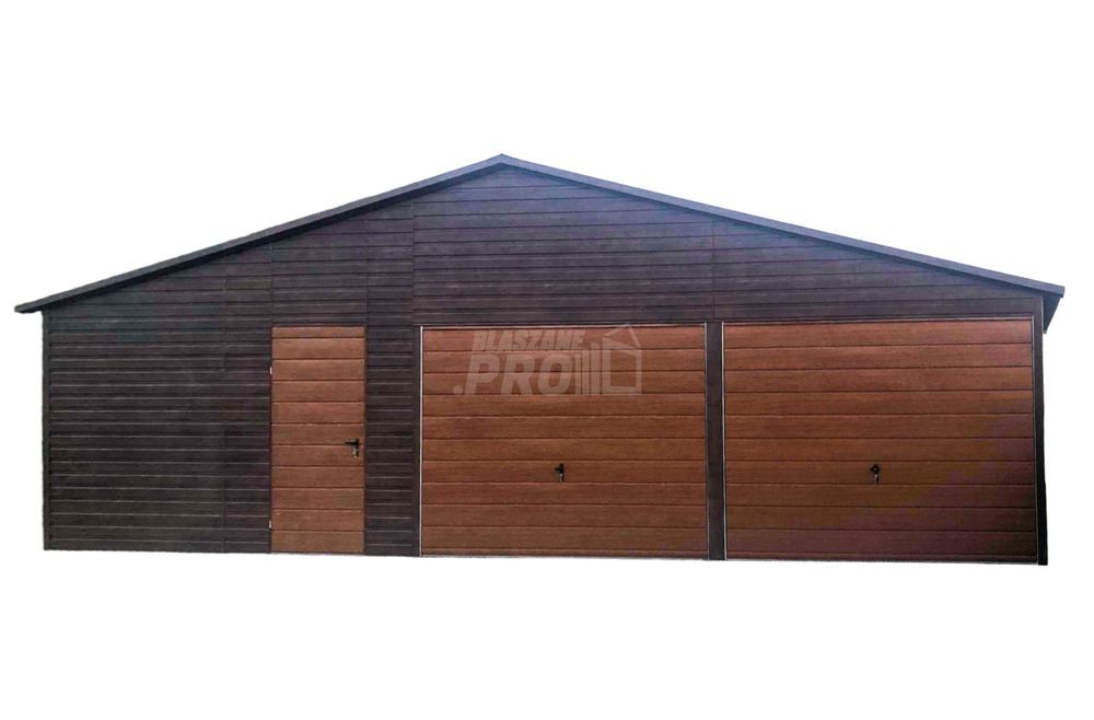 Garaż blaszany 10x5 2x Brama 2x okno drewnopodobny  dwuspadowy GP144