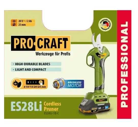 Бесщеточный аккумуляторный секатор Procraft ES28Li (1 акб, ЗУ, Кейс)