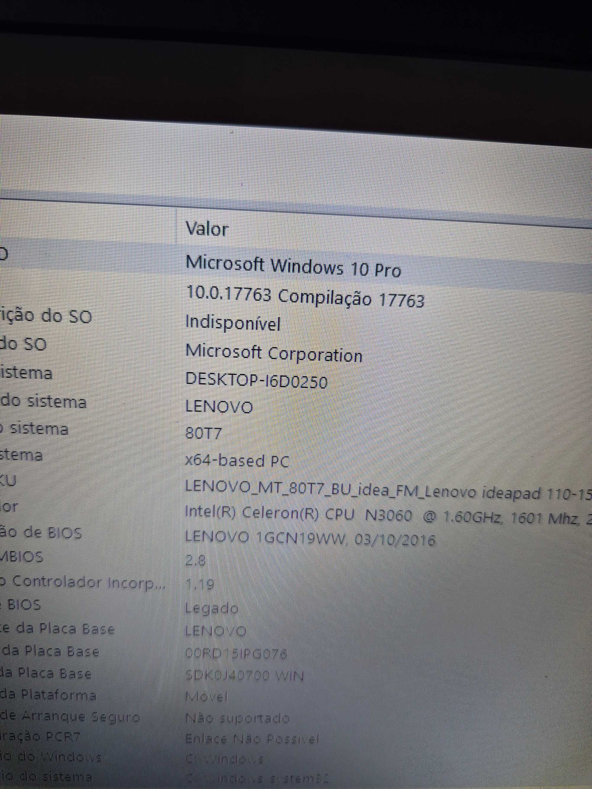 lenovo 110-15IBR processador N3060, a funcionar sem anomalia