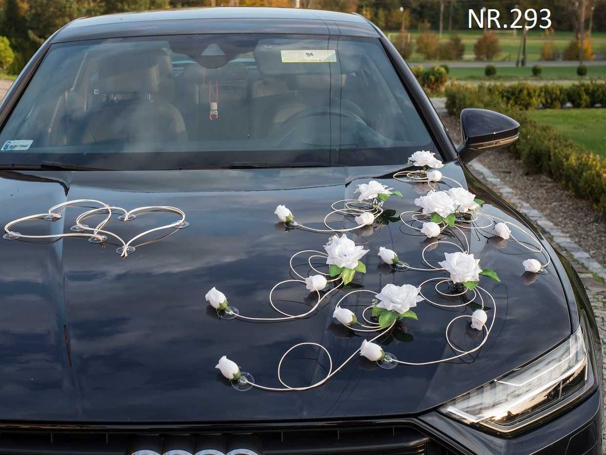 Dekoracje Ozdoby Stroik na samochód auto do ślubu.BIAŁA dekoracja 293