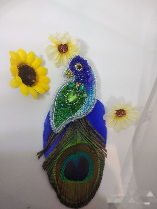 Брошь "Павлин", ручная работа