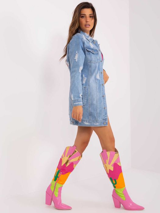 Niebieska długa kurtka jeansowa z kieszeniami M