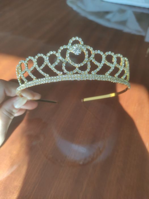 Tiara Coroa Noiva Brilhantes Dourada