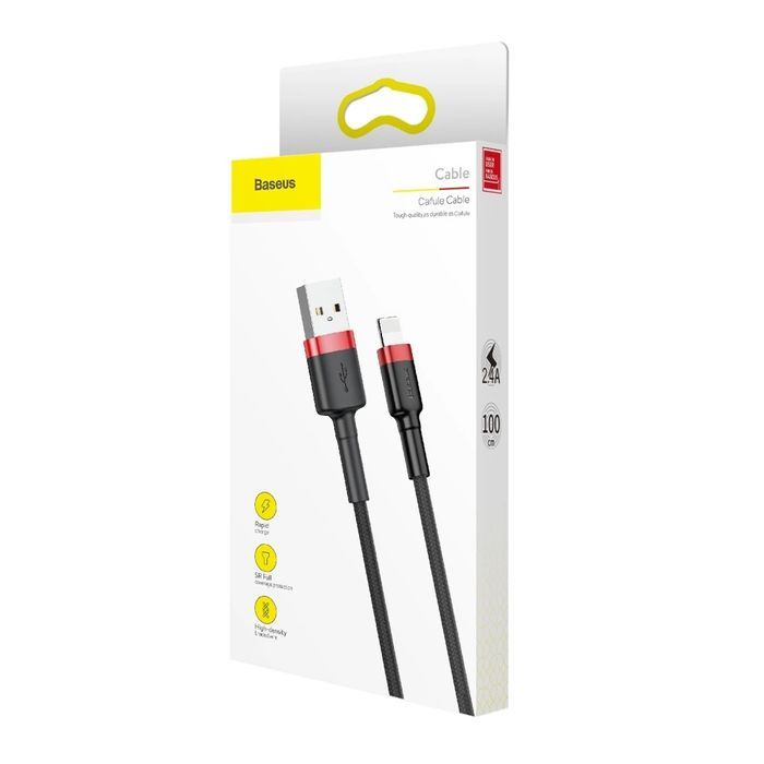 Baseus wytrzymały kabel USB / Lightning QC3.0 2.4A 1m czarno-czerwony