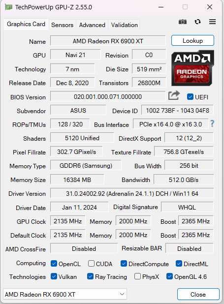 ASUS rx 6900 xt Strix LC OC