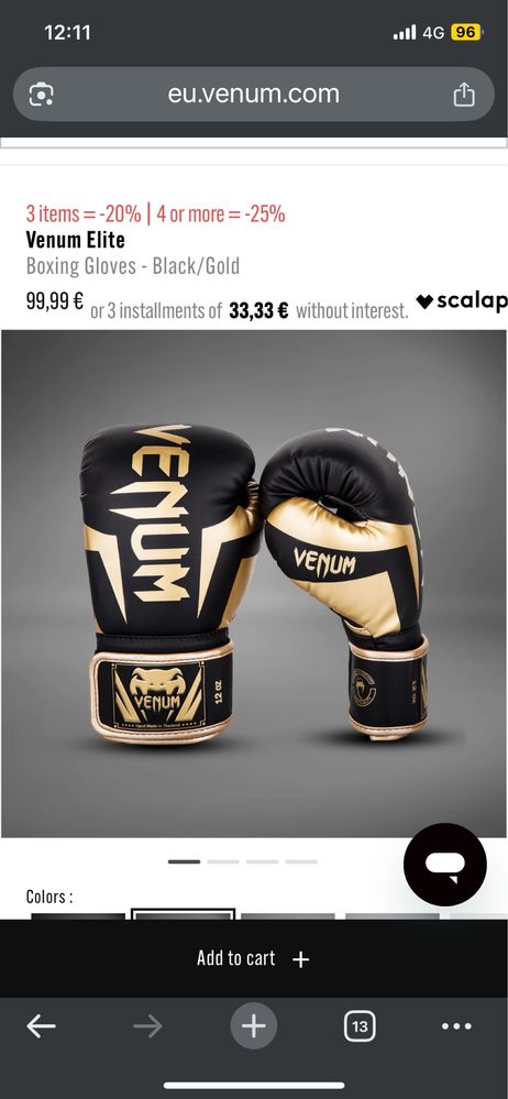 Luvas de Boxe Venum Elite Preto/Dourado