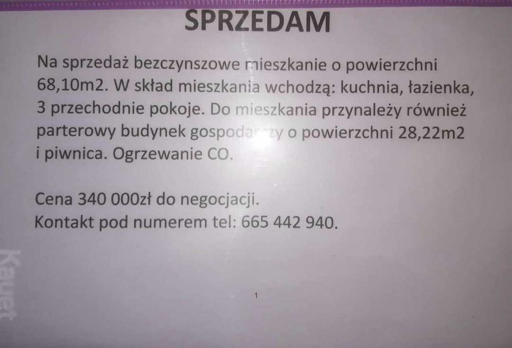 Sprzedam bezczynszowe mieszkanie w Trzciance