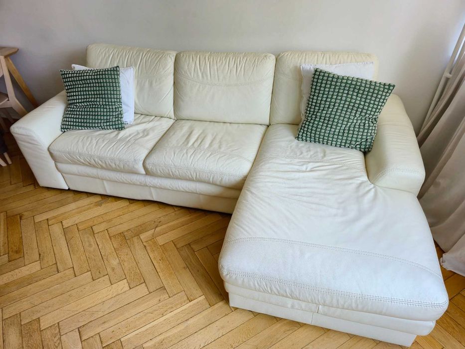 Kanapa narożnik skóra z funkcją spania