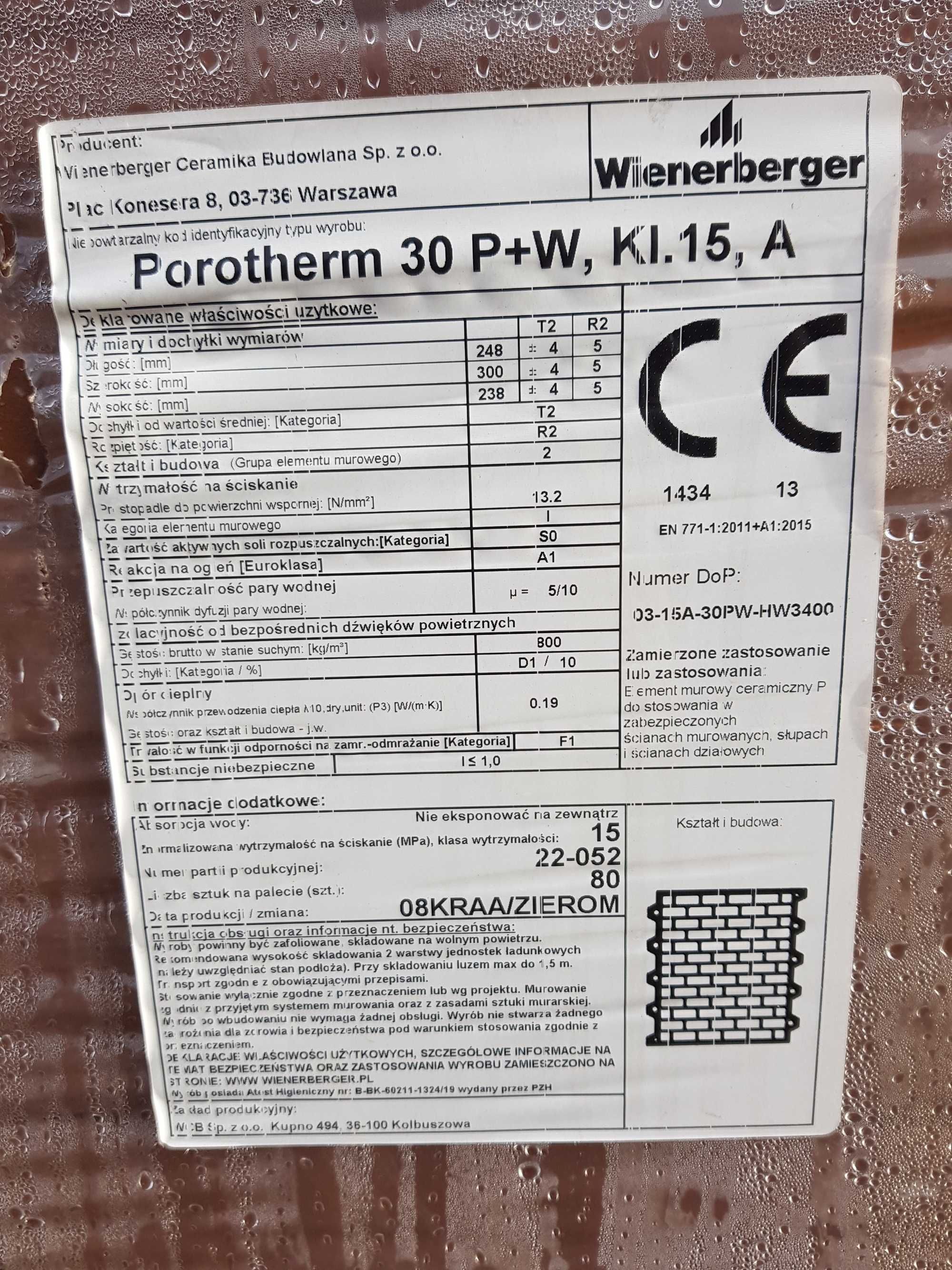 Porotherm Wienerberger  30 P+W