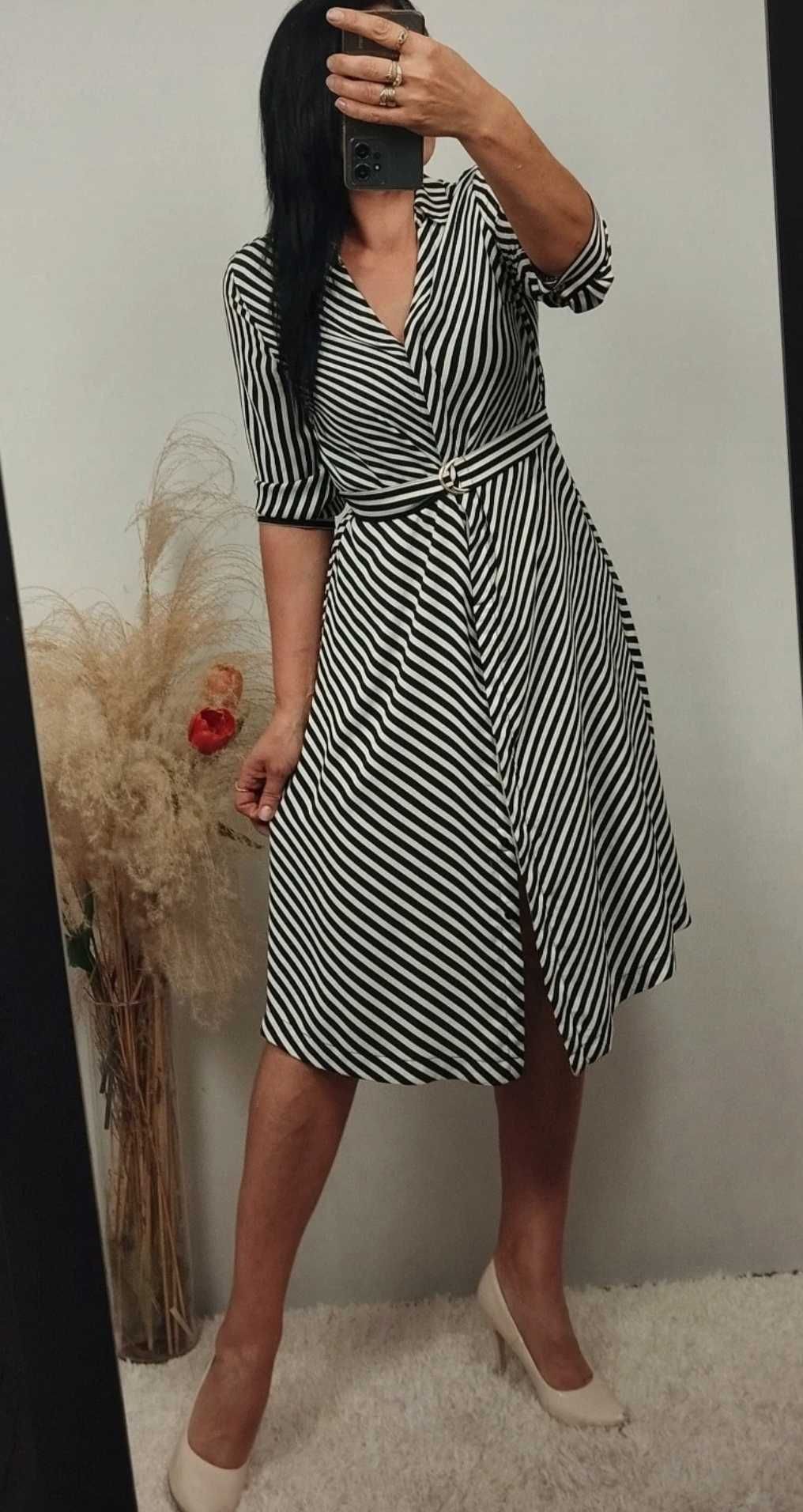 H&M klasyczna MIDI sukienka wyszczuplająca sylwetkę M