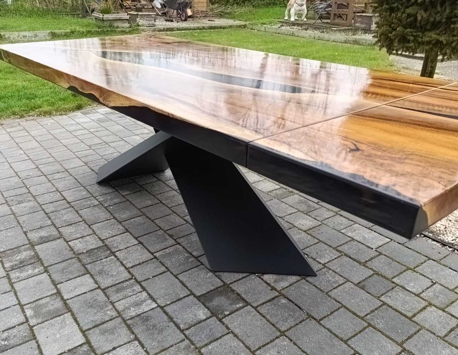 Nowoczesny stół do jadalni orzech włoski żywica dostawka #42