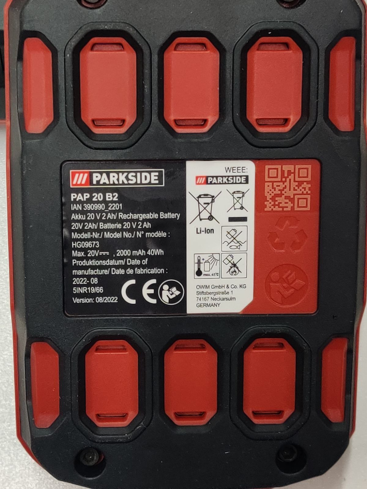 НОВ ОРИГИНАЛ аккумулятор Parkside PAP 20 B2/20В/2А/батарея/акумулятор
