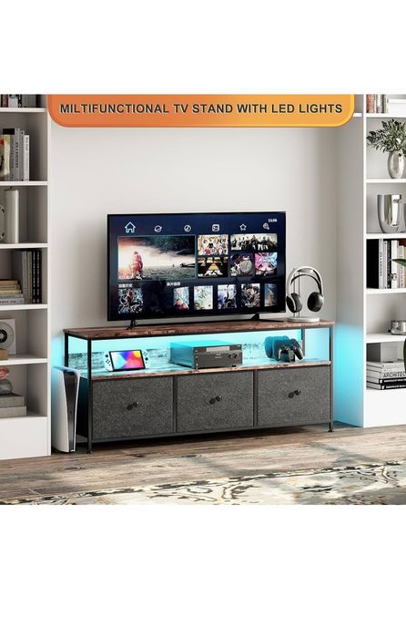 Generisch Kredens retro LED, komoda czarna 108 cm z 3 szufladami