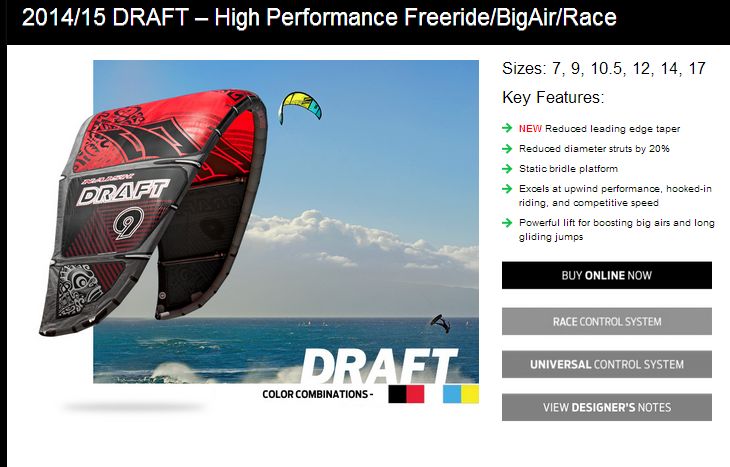 Kite Naish Draft 2014/15 size 7 - High Performance freeride big air