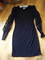 Sukienka czarna tiulowe rękawy