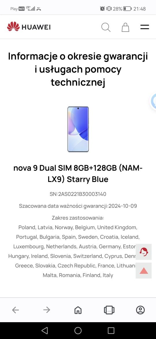 Huawei Nova 9 SUPER STAN +Gwarancja i gratisy