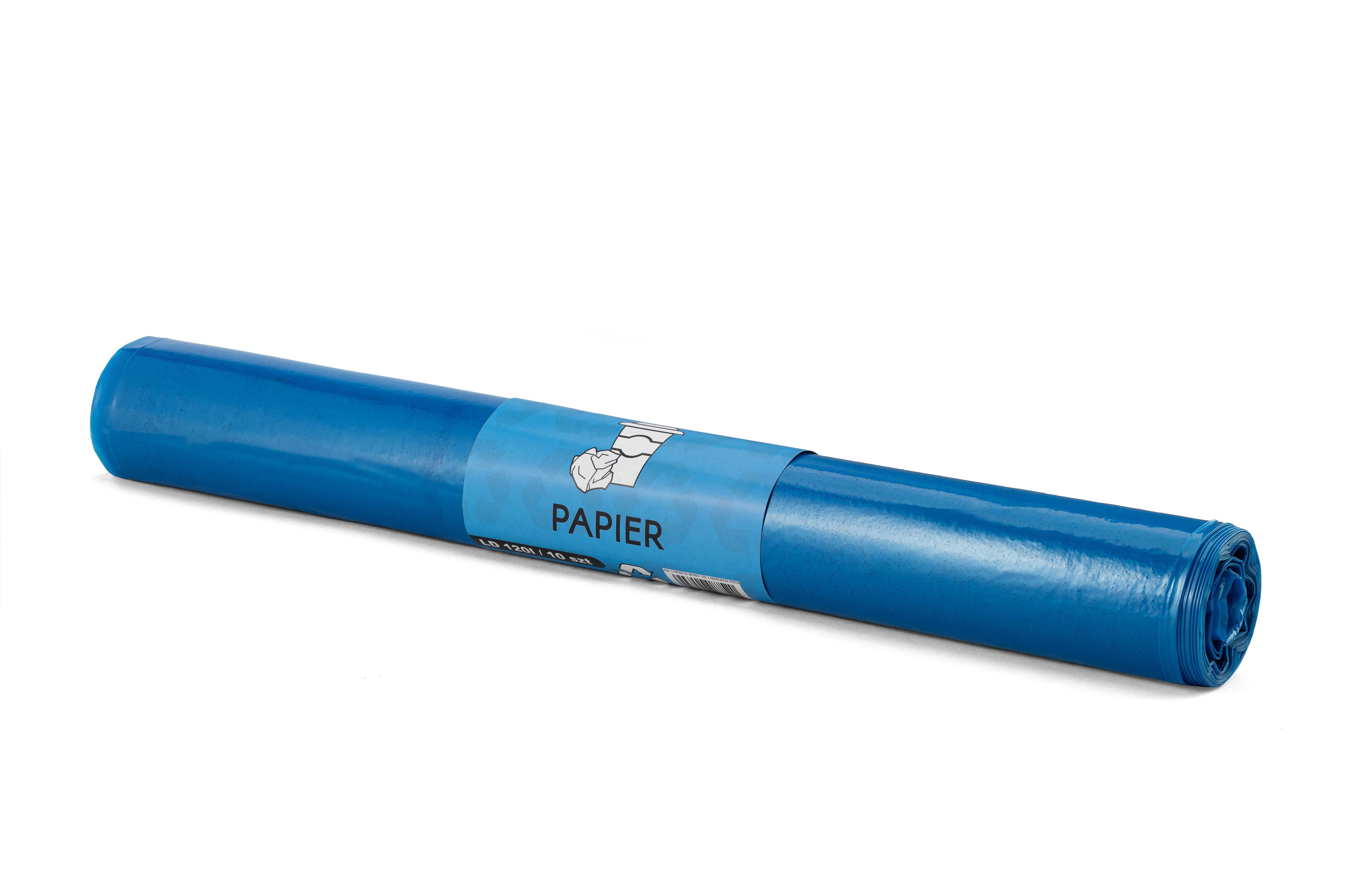 worek 120l na PAPIER - niebieskie 10 szt Z NADRUKIEM – SOLIDNE!