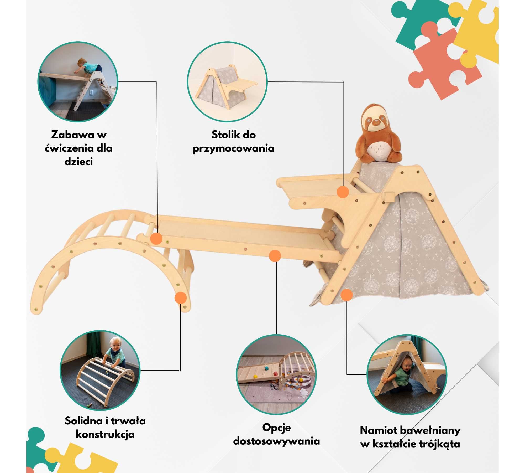 Pikler 5w1 Drewniany Siłownia Biurko Namiot Plac Zabaw Montessori