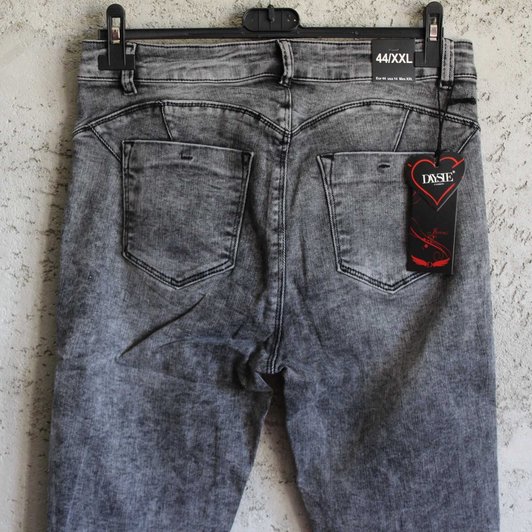 Świetne ciemne jeansy z dziurami PUSH UP pupa r.48 DAYSIE