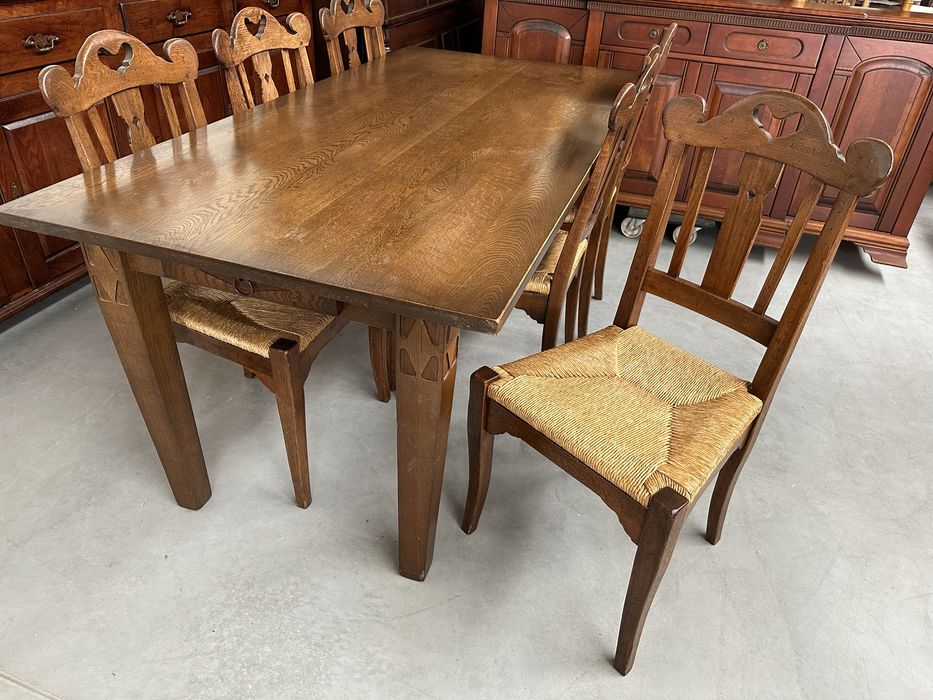 Masywny dębowy stół +6 krzeseł