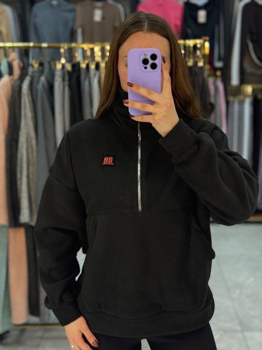 Женская кофта флиска Balenciaga зимняя флис POLAR с карманом кенгуру