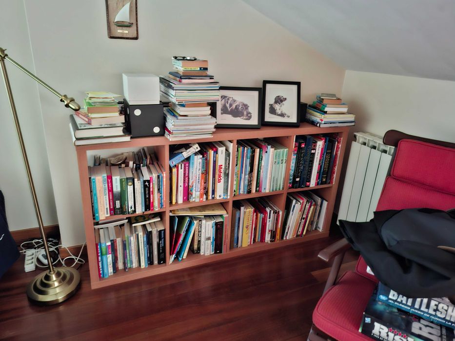 estante baixa, aberta, de livros