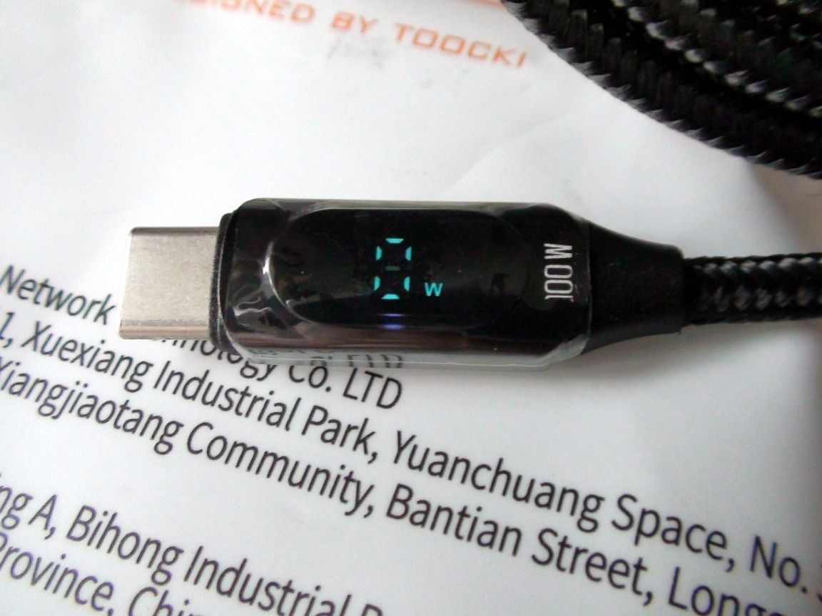 Кабель USB type-c Toocki, 100w 6A, с дисплеем и ваттметром 2м