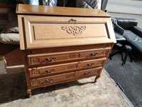 Piękny Sekretarzyk biurko drewniany dębowy rzeźbiony zamykany FV DOWÓZ