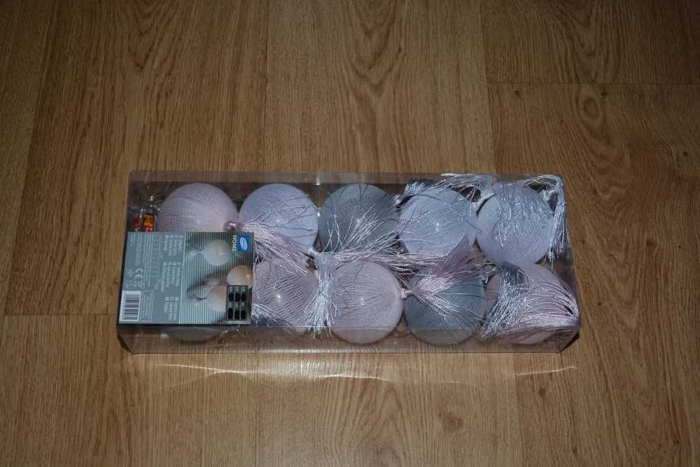 Nowy łańcuch girlanda lampki LED cotton balls z frędzlami Pepco