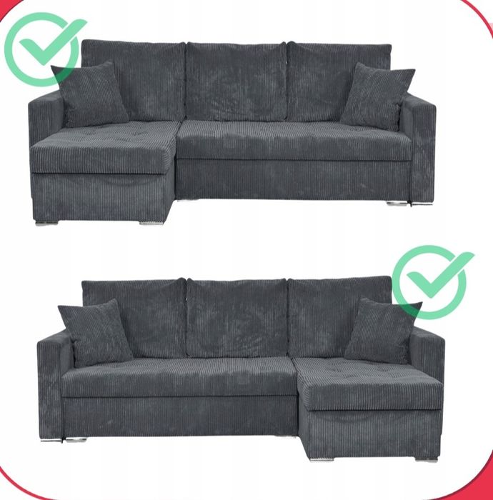 Narożnik bonito z funkcją spania i 2 schowkami (prawy, lewy)