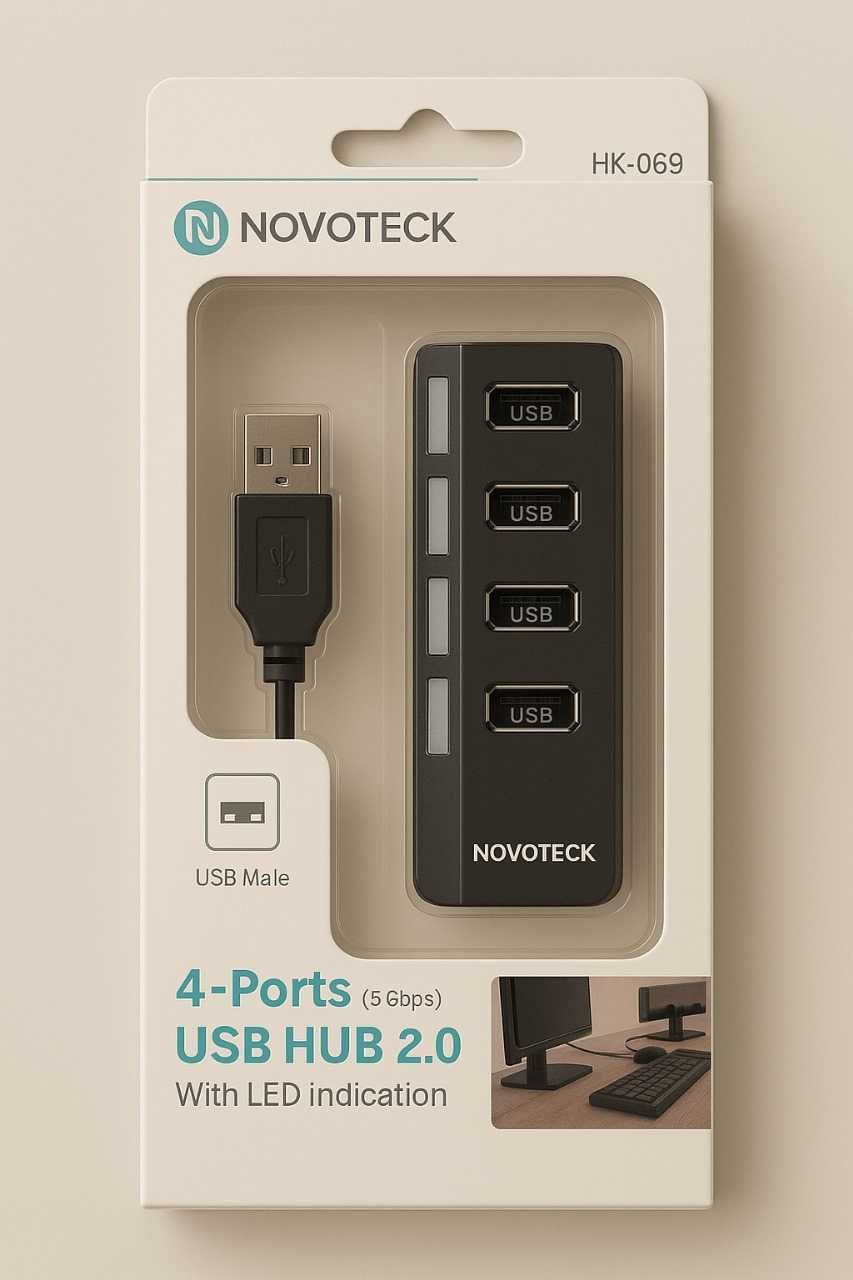 NOVOTECK 4-Port USB HUB 2.0 – Modelo HK-069