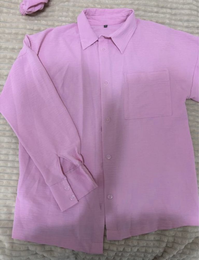Легкий літній костюм жатка сорочка і штани палацо ніжно рожевий