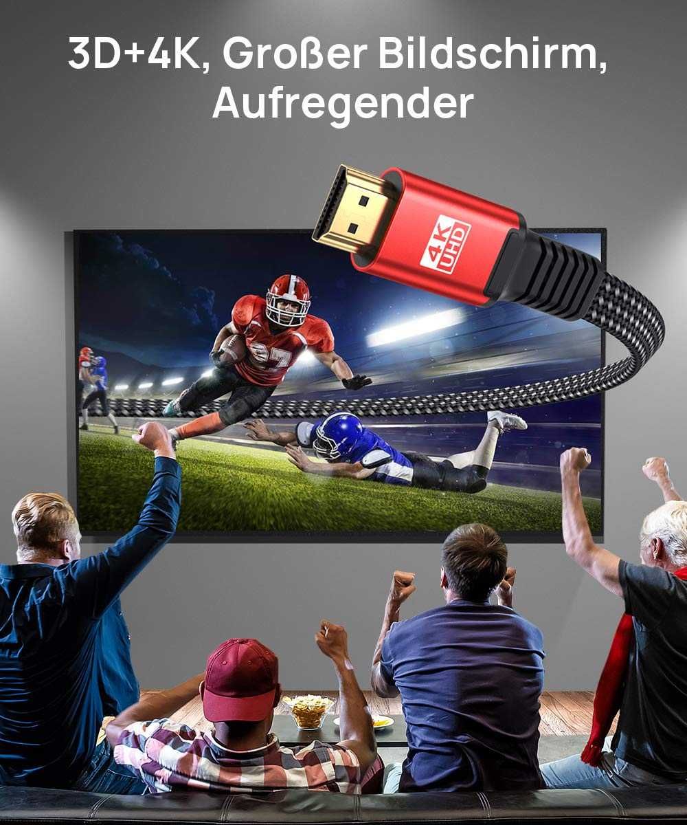 Kabel HDMI JSAUX 4K 3 m 60 Hz, HDMI 2.0, 18 Gbps płaski kabel HDMI 2.0