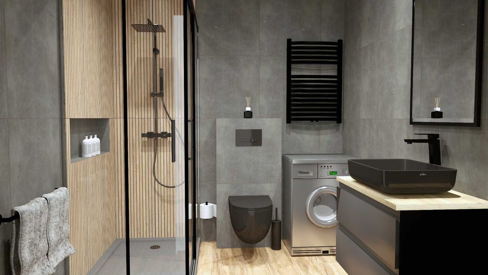 Projekt 3D łazienki z wanną lub prysznicem