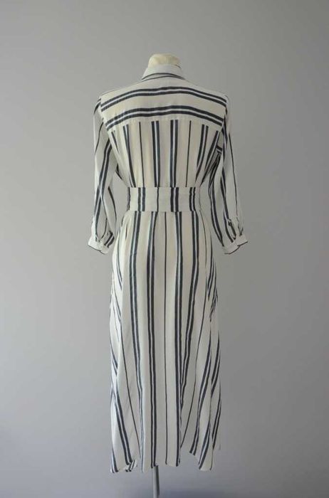 Zara długa lniana sukienka w paski len old money timeless dress 36 S