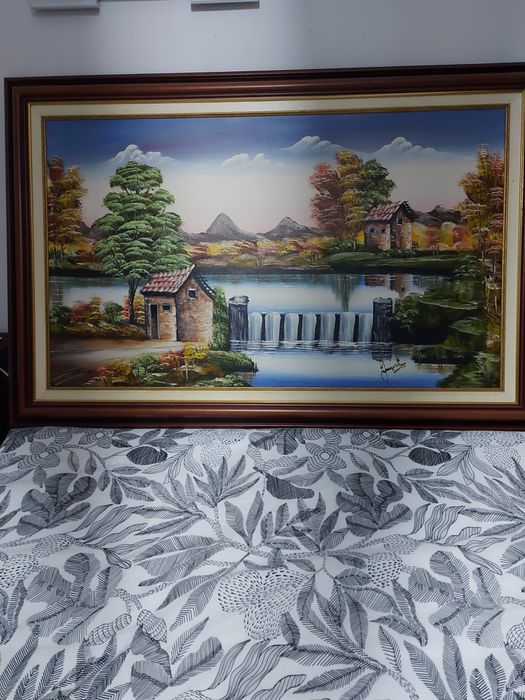 Quadro com paisagem pintado a oleo