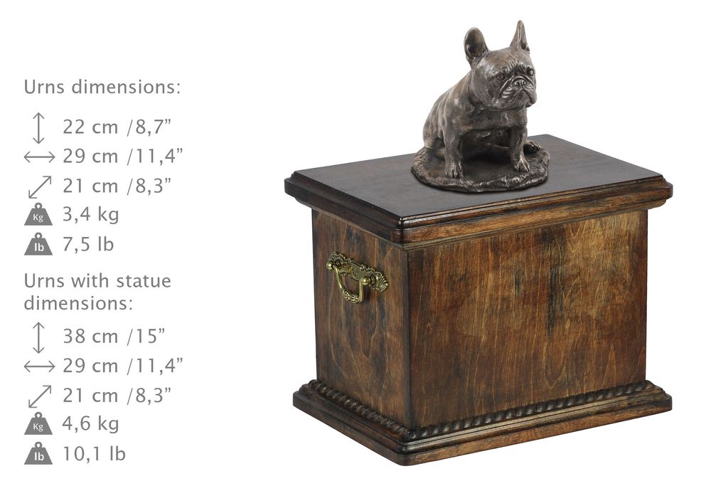 Buldog francuski II urna ze statuetką drewniana Art-Dog