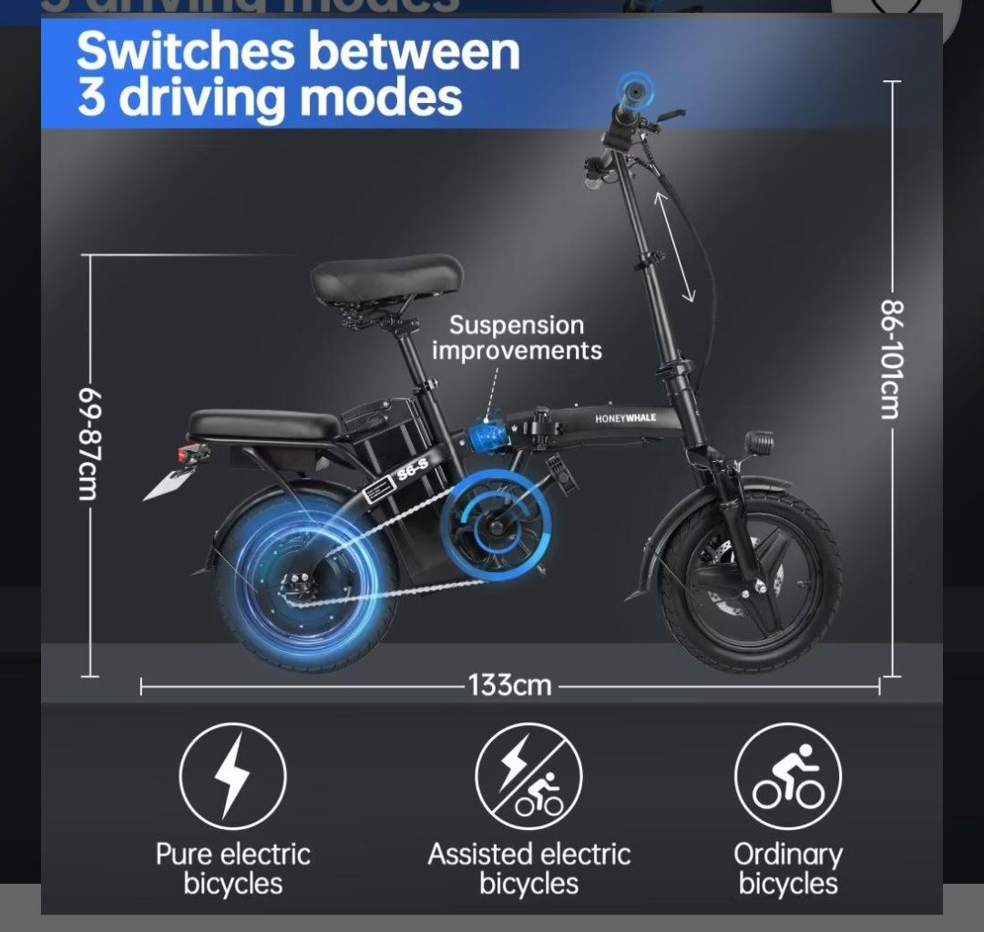 Bicicleta elétrica dobrável Honey Whale S6 250w