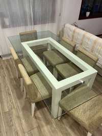 Mesa madeira e tampo em vidro temperado 2.10x1.05