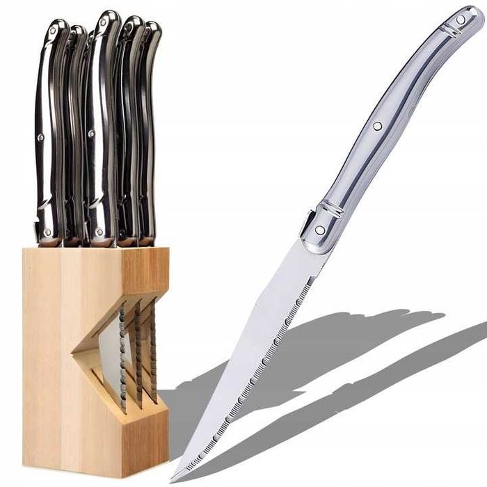 Noże Kuchenne Do Steków Zestaw Noży 6 El W Bloku Do Grilla Ostre Ząbki