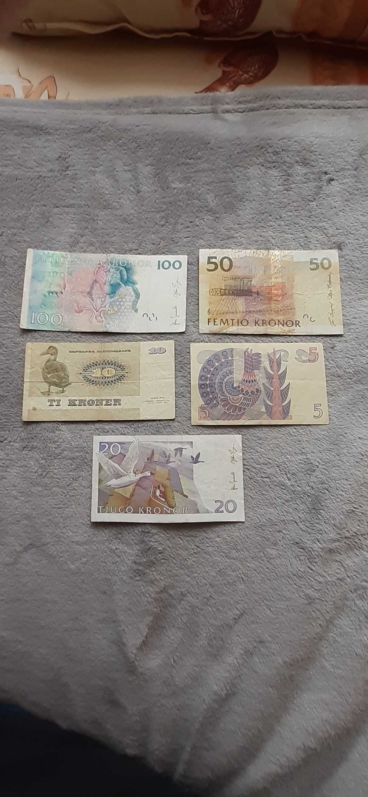 Banknoty Szwecja ,Dania.