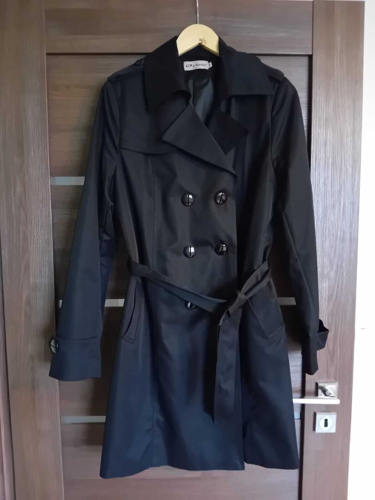 Czarny płaszcz, trencz rozmiar 44