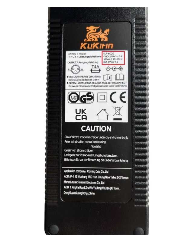 Oryginalna Kukirin G4 67.2V 2.0A ładowarka