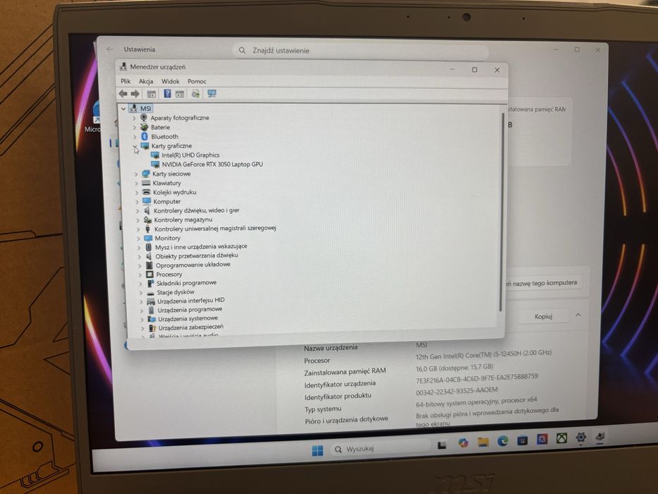 Laptop MSI Thin 15 B12UC i5/16GB/512GB SSD/RTX3050 od Halogsm Łódź